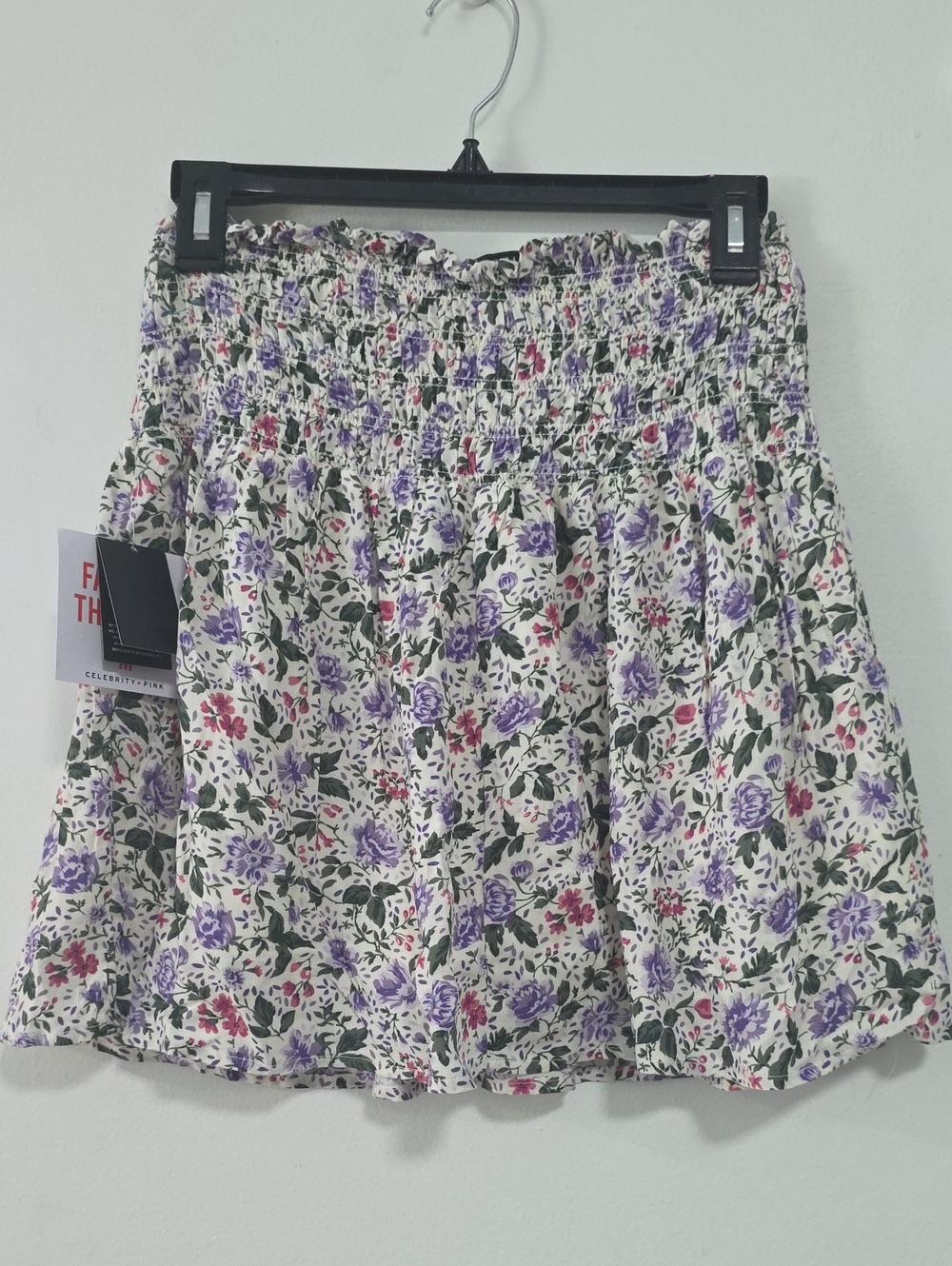 Celebrity Pink White Floral Smocked Skater Skirt